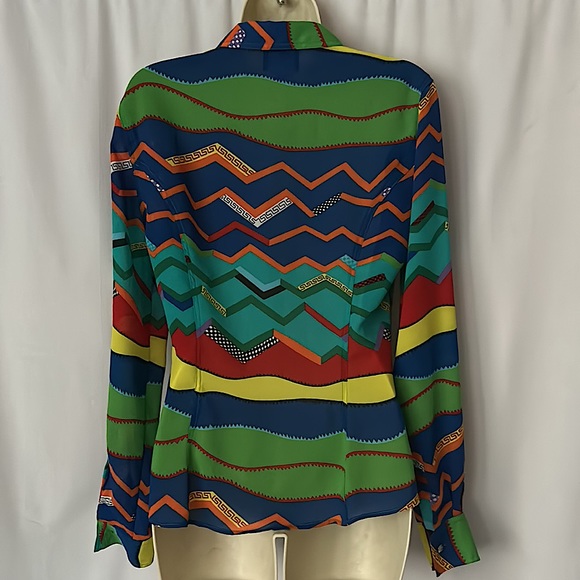 Versace Jeans Couture Colorful Abstract Pattern Long Sleeve Shirt Top **Sz S** - Picture 2 of 6